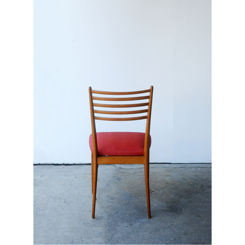 Set of 6 vintage beech and red skai chairs 1950 