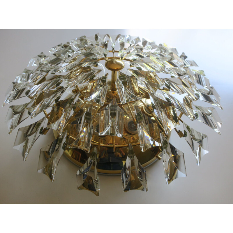 Vintage wall lamp gilt brass and crystal 1970