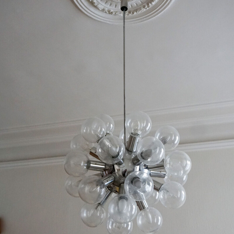 Lampadario Sputnik d'epoca in cromo e vetro di J. T. Kalmar