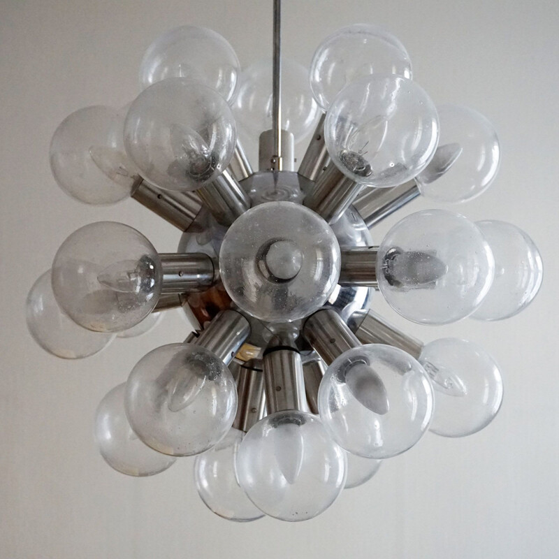 Lampadario Sputnik d'epoca in cromo e vetro di J. T. Kalmar