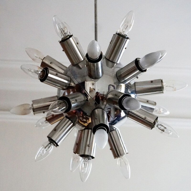 Lámpara Sputnik vintage de cromo y cristal de J. T. Kalmar