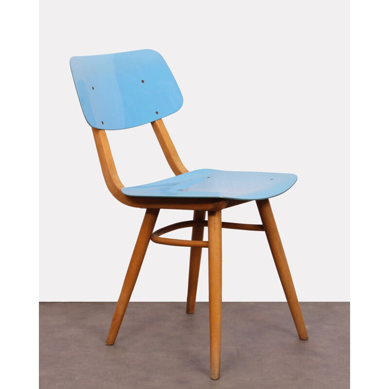 Suite de 4 chaises bleues pour Ton 1970
