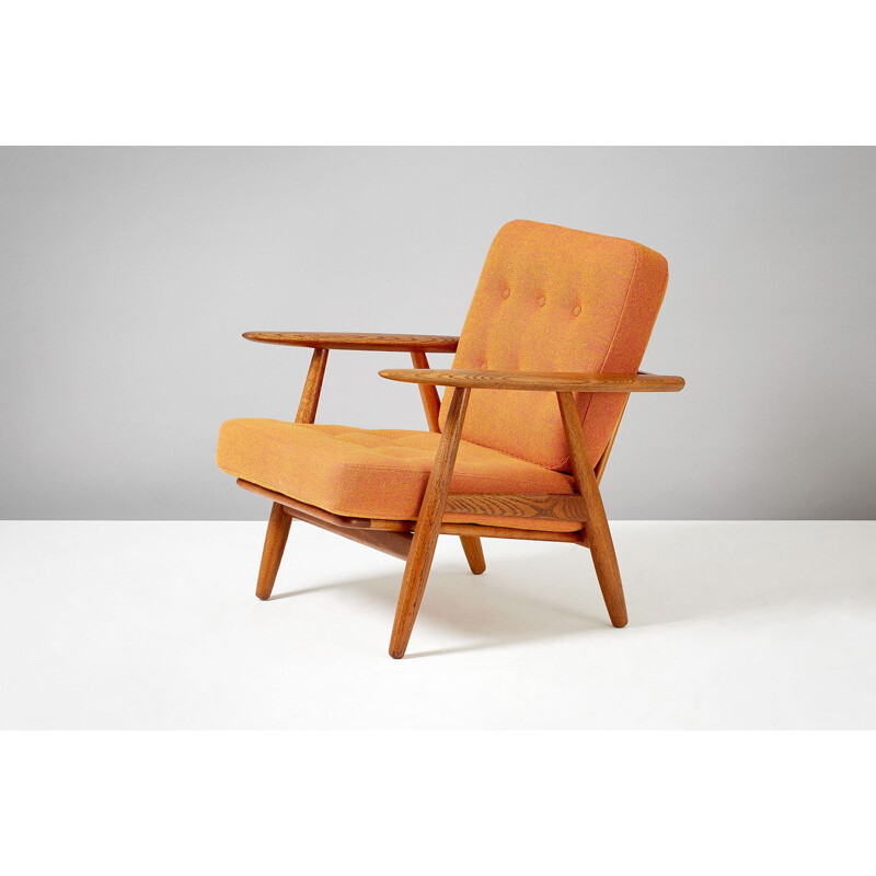 Vintage GE-240 orange oak cigar armchair by Hans J. Wegner 1955