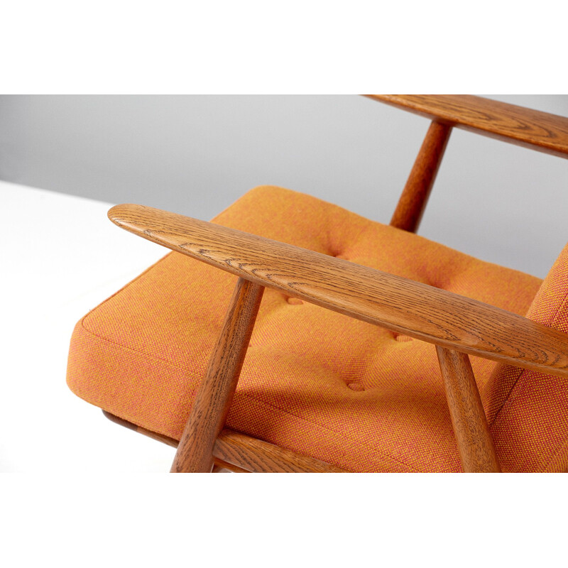 Vintage GE-240 orange oak cigar armchair by Hans J. Wegner 1955