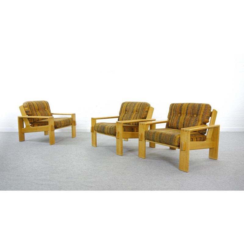 Set of 3 vintage "Bonanza" armchairs by Esko Pajamies for Asko, Finland, 1970 