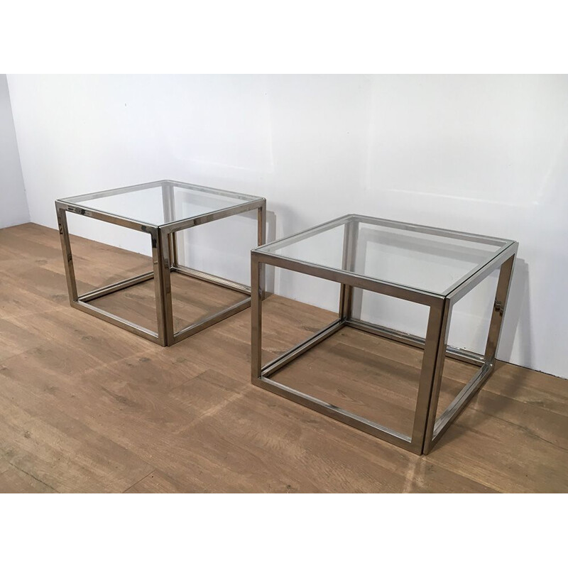 Pair of vintage chrome sofa ends, 1970