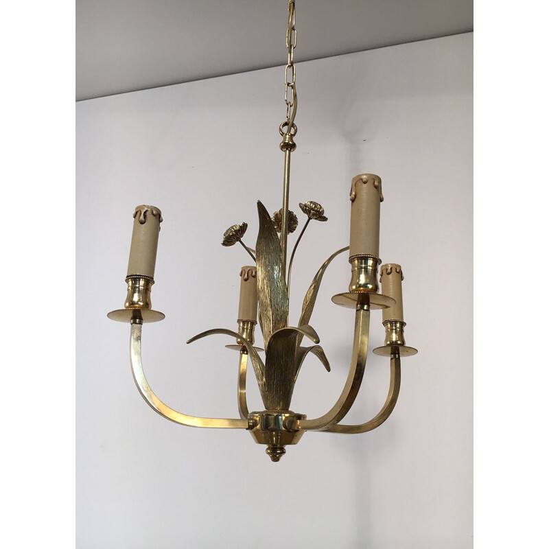 Vintage brass flower chandelier, 1970