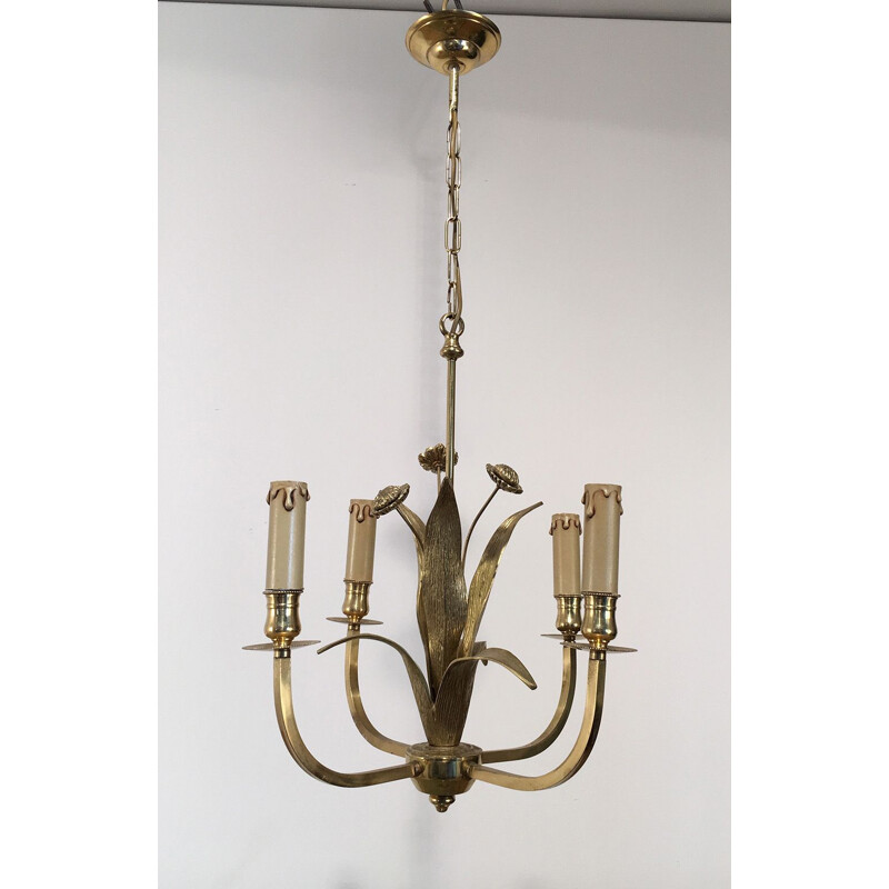 Vintage brass flower chandelier, 1970