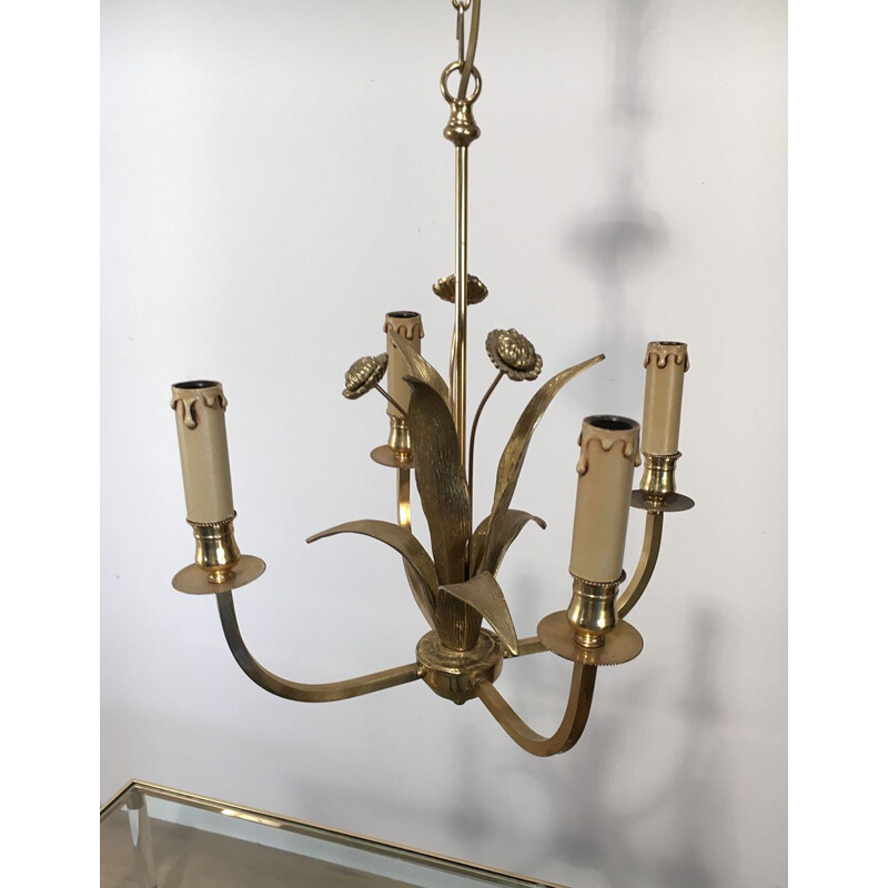 Vintage brass flower chandelier, 1970