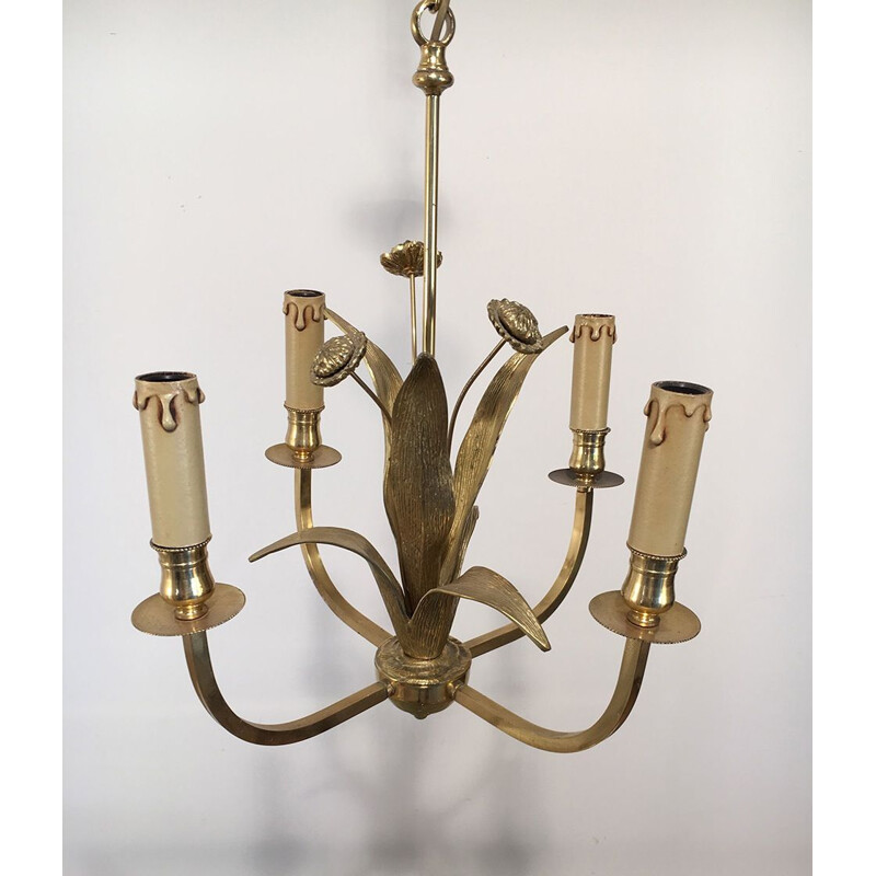 Vintage brass flower chandelier, 1970