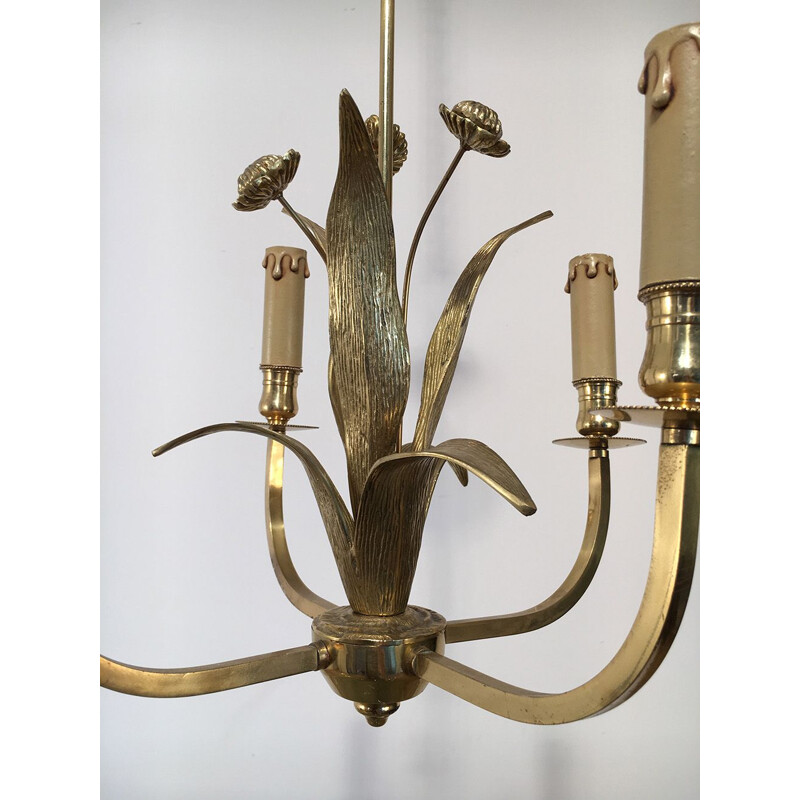 Vintage brass flower chandelier, 1970