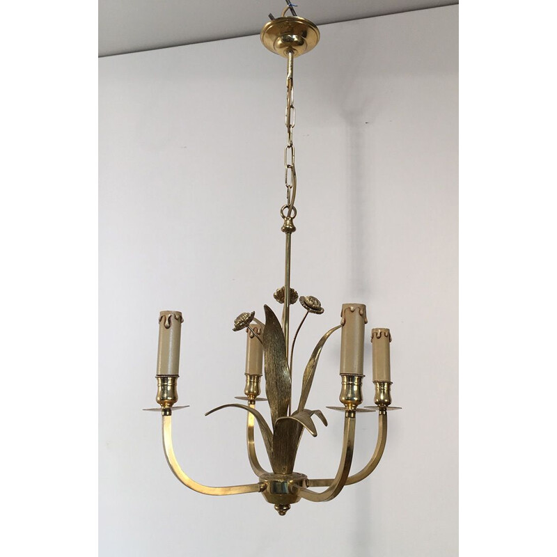 Vintage brass flower chandelier, 1970