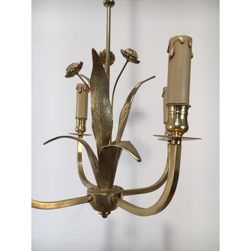 Vintage brass flower chandelier, 1970