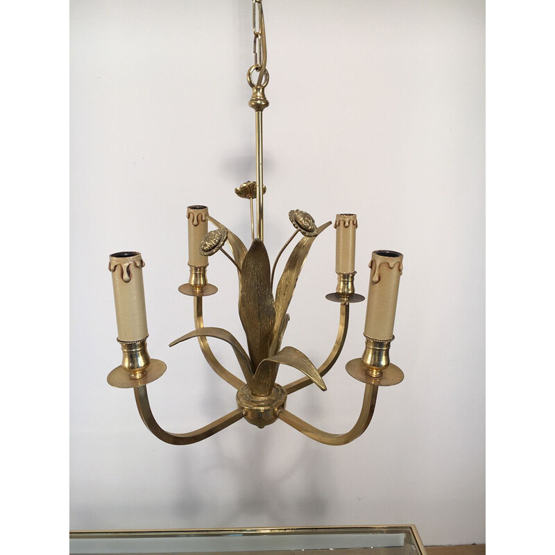 Candelabro de flores de latão vintage, 1970