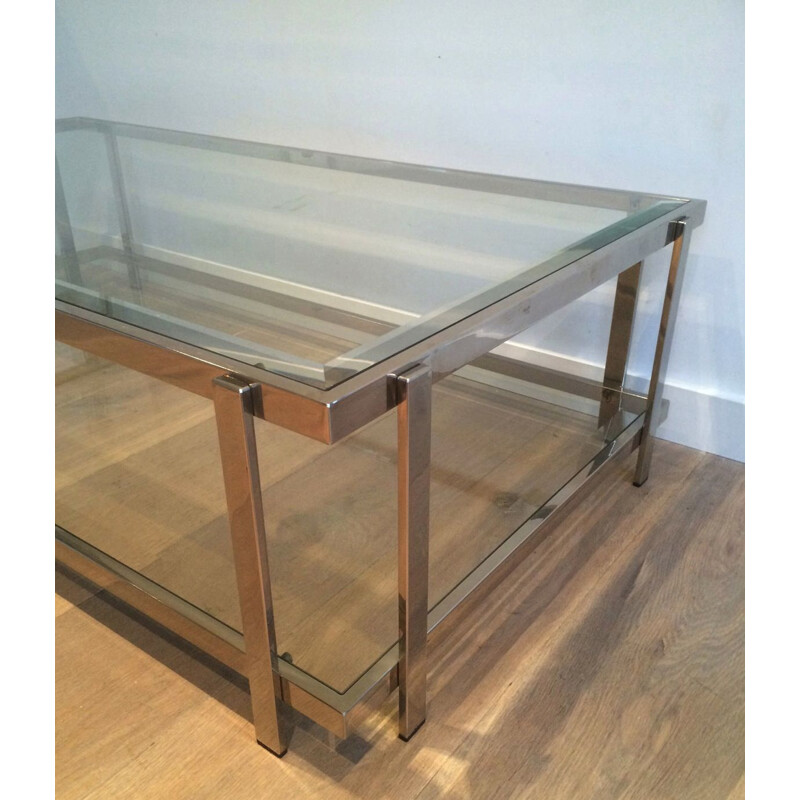 Vintage chrome and glass coffee table