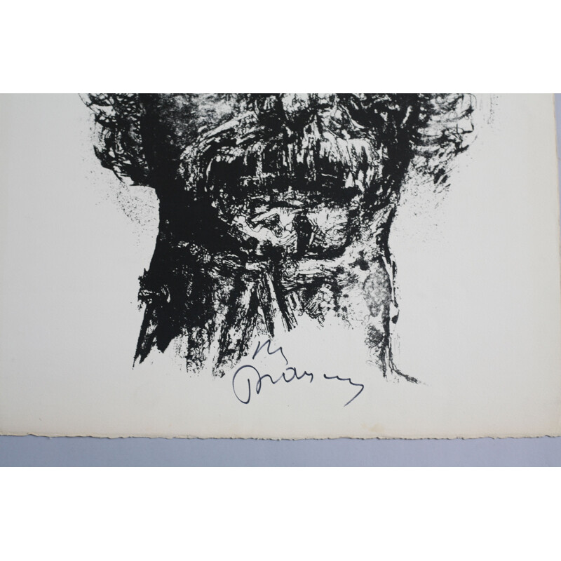 Vintage lithograph by Yves Parsus autographed for Georges Brassens