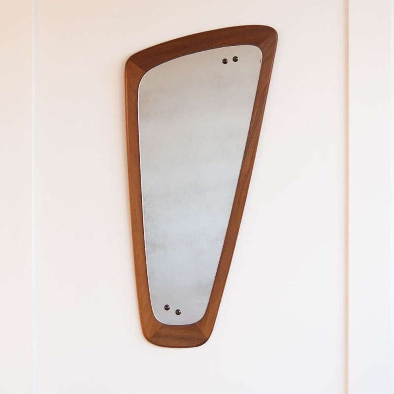 Vintage mirror asymmetrical in teak Scandinavian 1960s