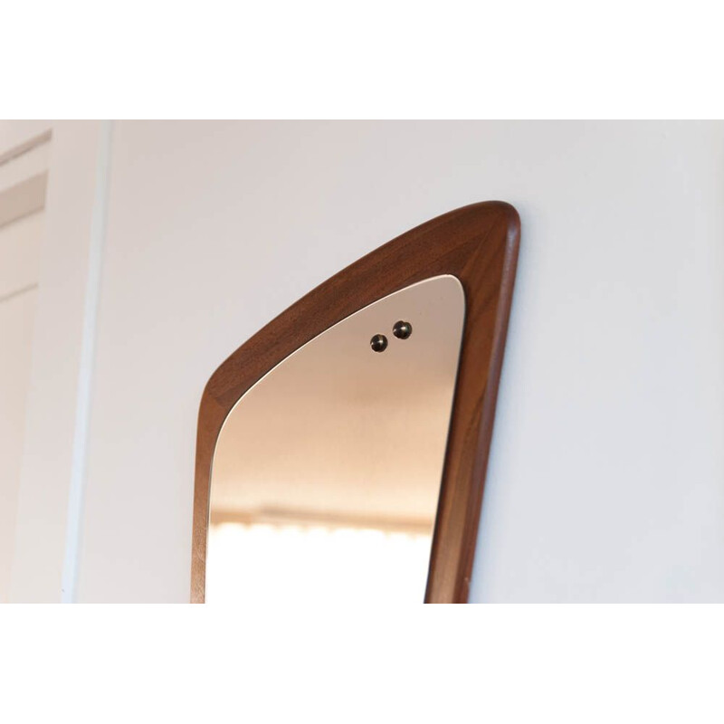 Vintage mirror asymmetrical in teak Scandinavian 1960s