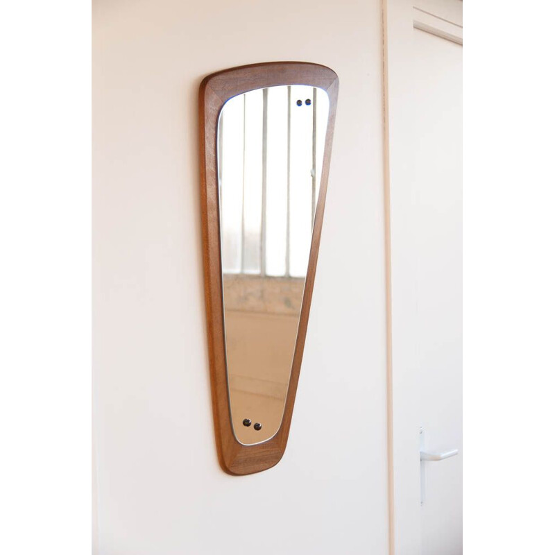 Vintage mirror asymmetrical in teak Scandinavian 1960s