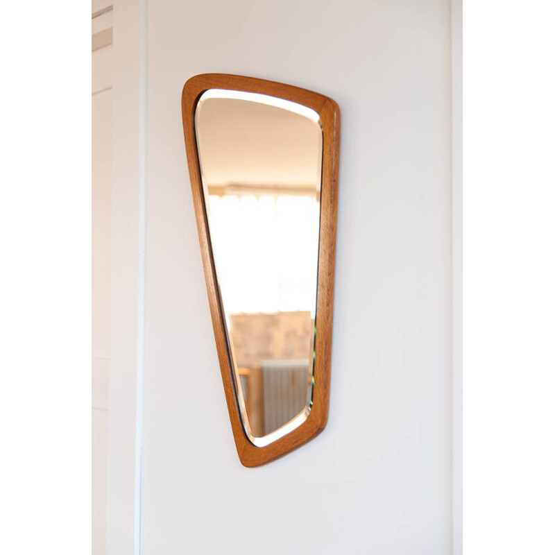 Vintage mirror free-form in teak Denmark 1950s