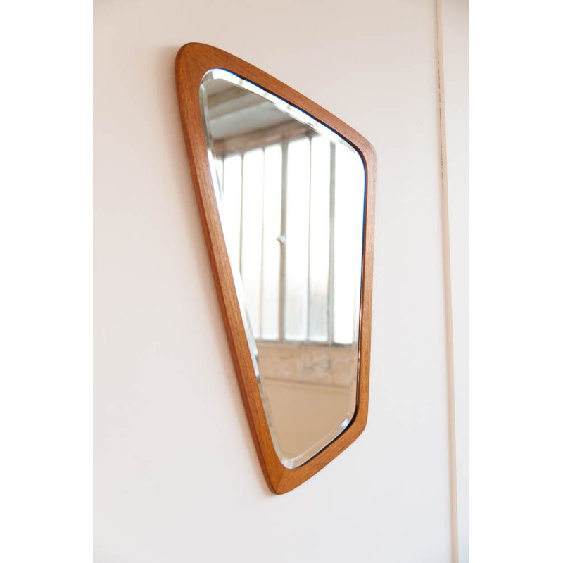 Vintage mirror free-form in teak Denmark 1950s