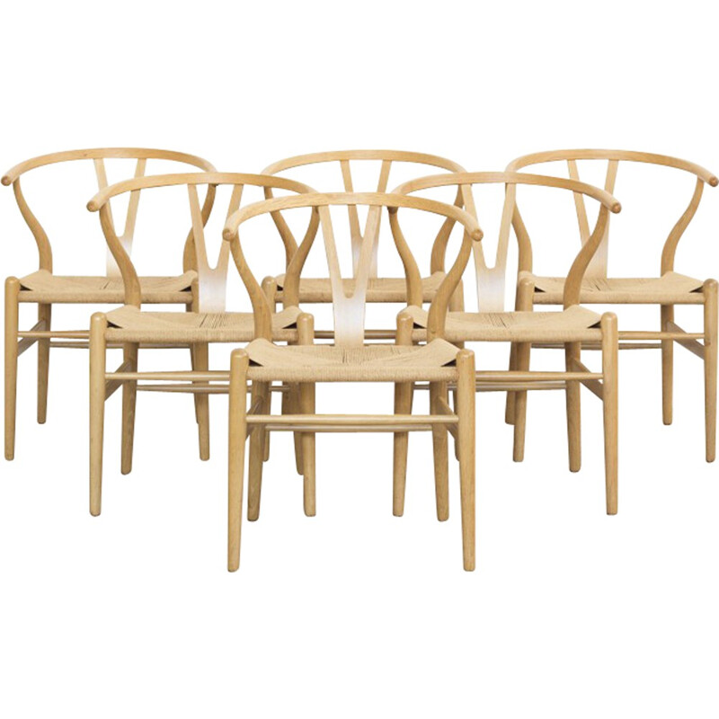 Set of 6 wishbone chairs in oak, Hans WEGNER - 1950s