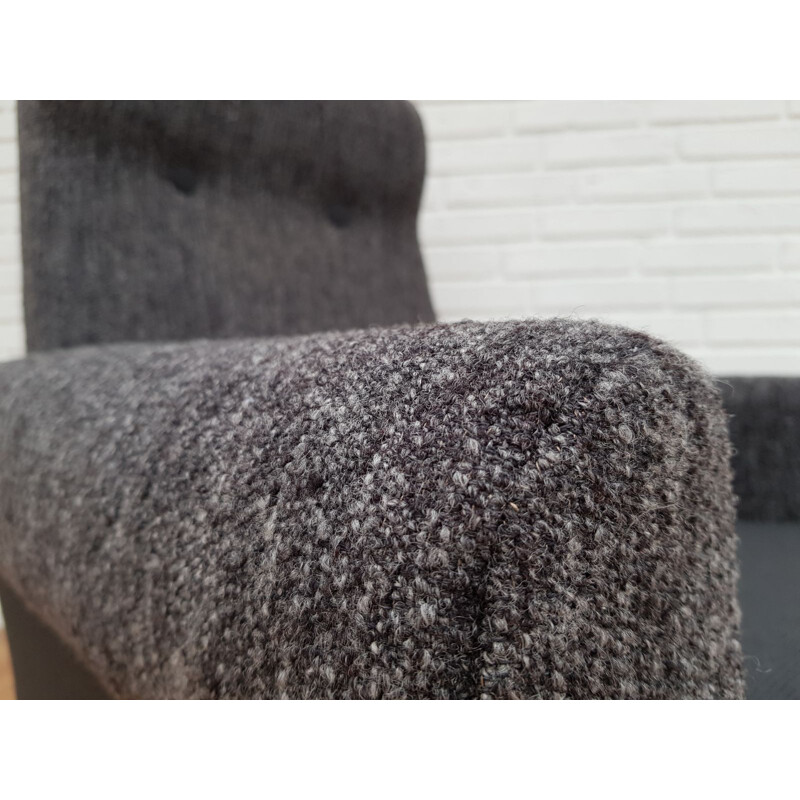 Vintage armchair in teak and grey wool Denmark 1970s