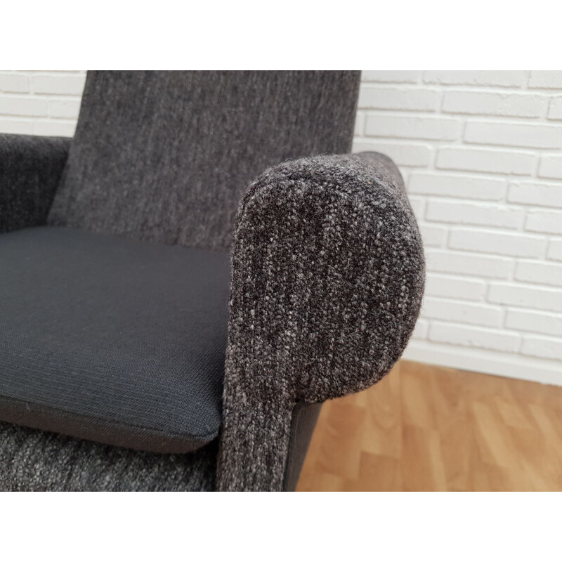 Vintage armchair in teak and grey wool Denmark 1970s