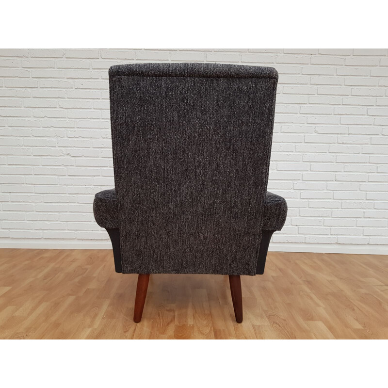 Vintage armchair in teak and grey wool Denmark 1970s