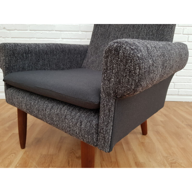 Vintage armchair in teak and grey wool Denmark 1970s