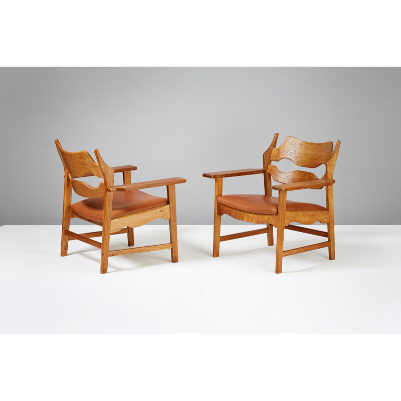 Pair of vintage armchairs Razor Blade in oak by Henning Kjaernulf for Nyrup Møbelfabrik 1960