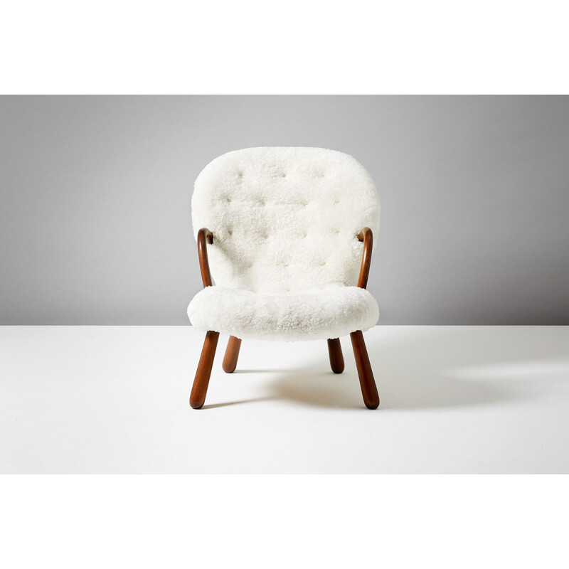 Vintage Clam armchair Sheepskin by Philip Arctander 1944 