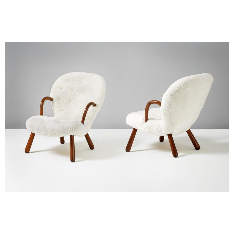 Pair of Sheepskin Clam armchairs by Philip Arctander 1944