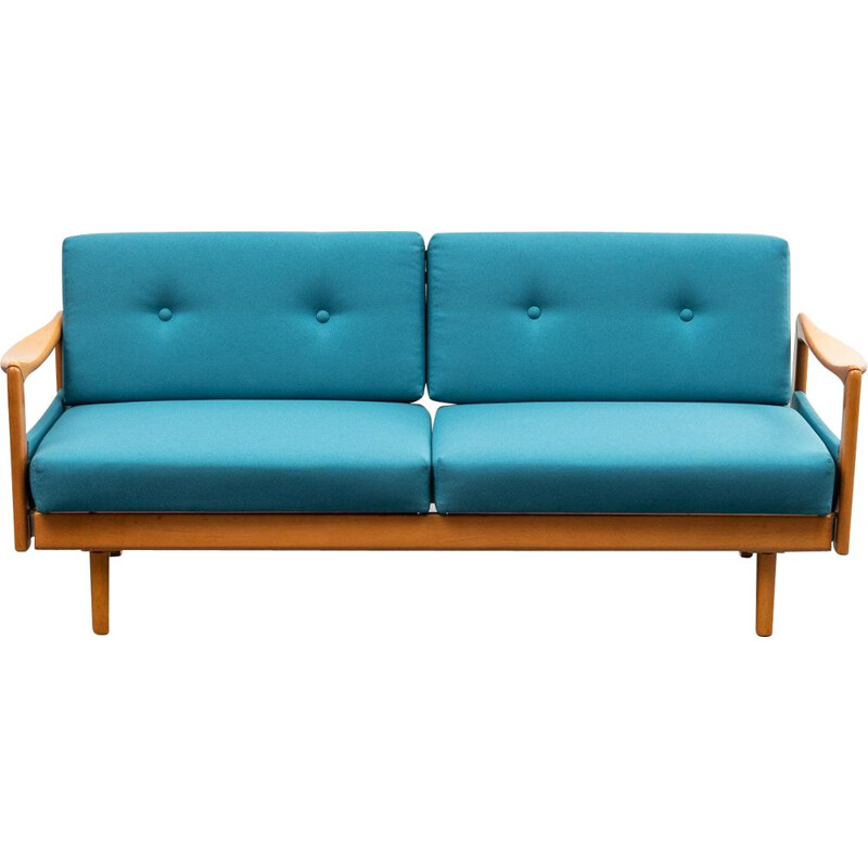 Vintage daybed sofa restored petrol blue