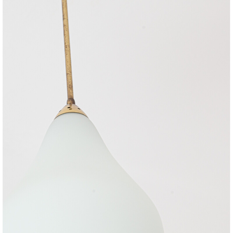 Vintage brass and opaline glass chandelier 1950s