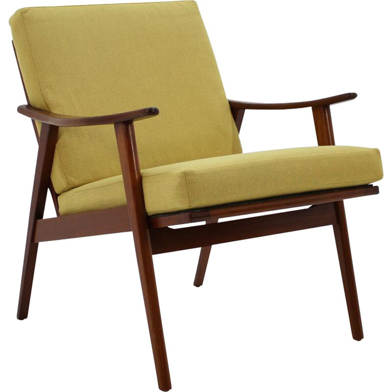 Vintage teak and yellow armchair 1960s 