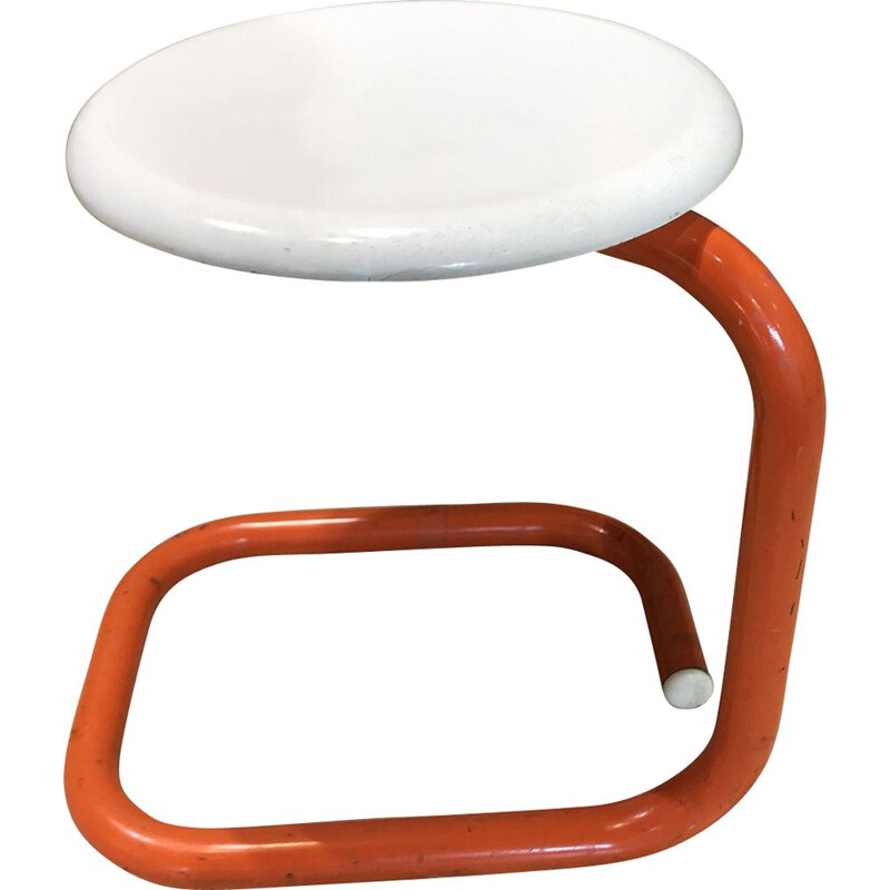 Sgabello vintage a forma di serpente bianco e arancione 1970