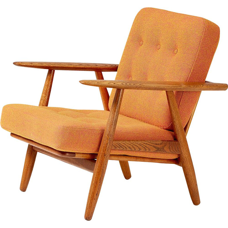 Vintage GE-240 orange oak cigar armchair by Hans J. Wegner 1955