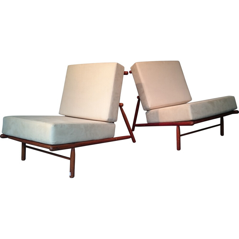 Pair of  Dux armchairs in teak and fabric, Alf SVENSSON - 1950s