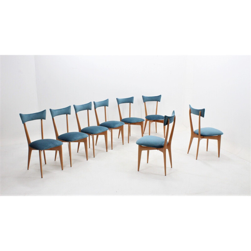 8 chaises à repas vintage par Ico Parisi,1950