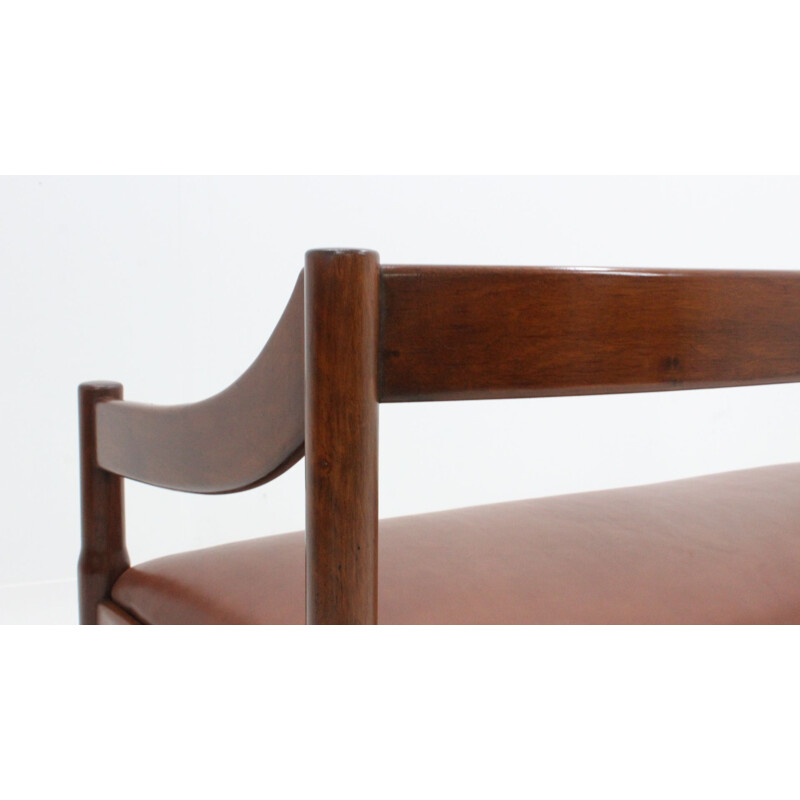 Banc vintage en cuir par Vico Magistretti pour Cassina,1960