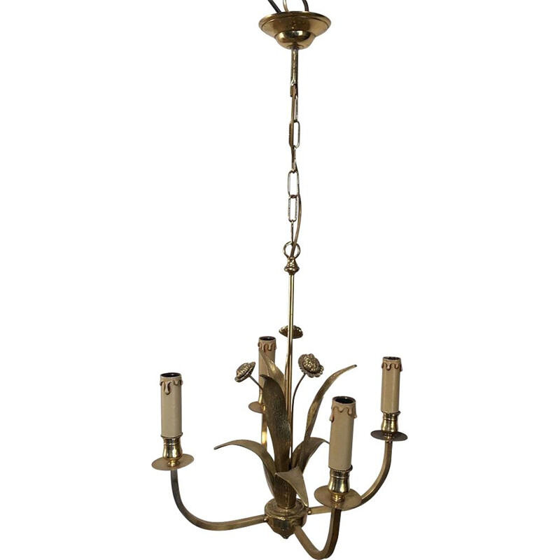 Vintage brass flower chandelier, 1970