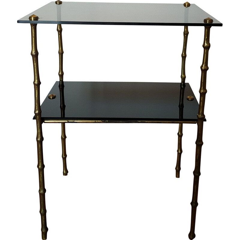 Table d'appoint vintage en bronze modèle bambou 1950