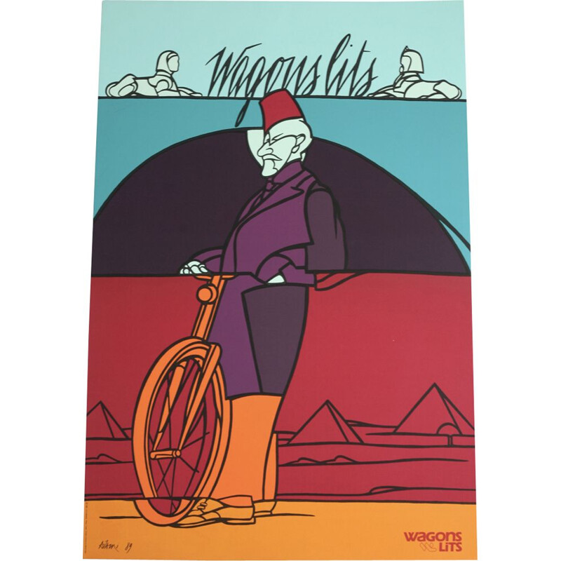 Vintage silkscreen poster by Valério Adami for Michel Caza, 1989