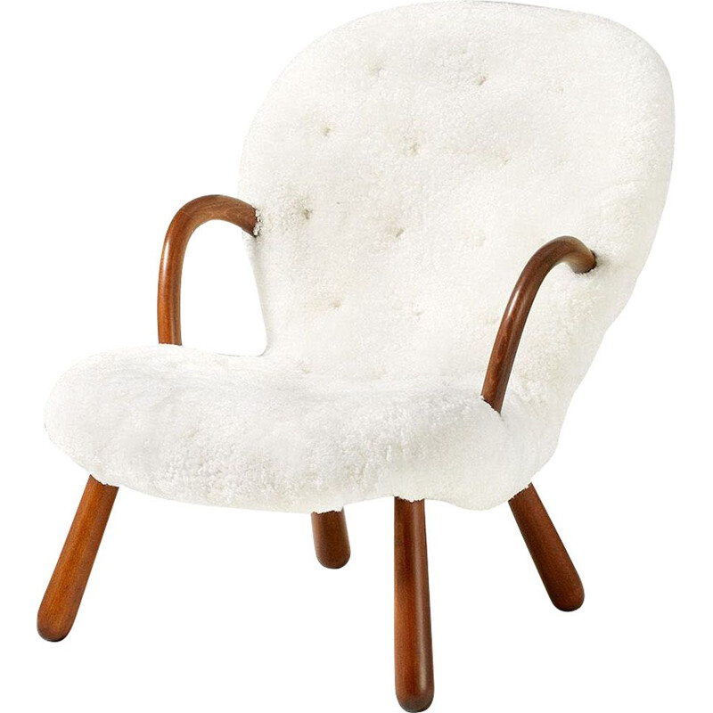 Vintage Clam armchair Sheepskin by Philip Arctander 1944 