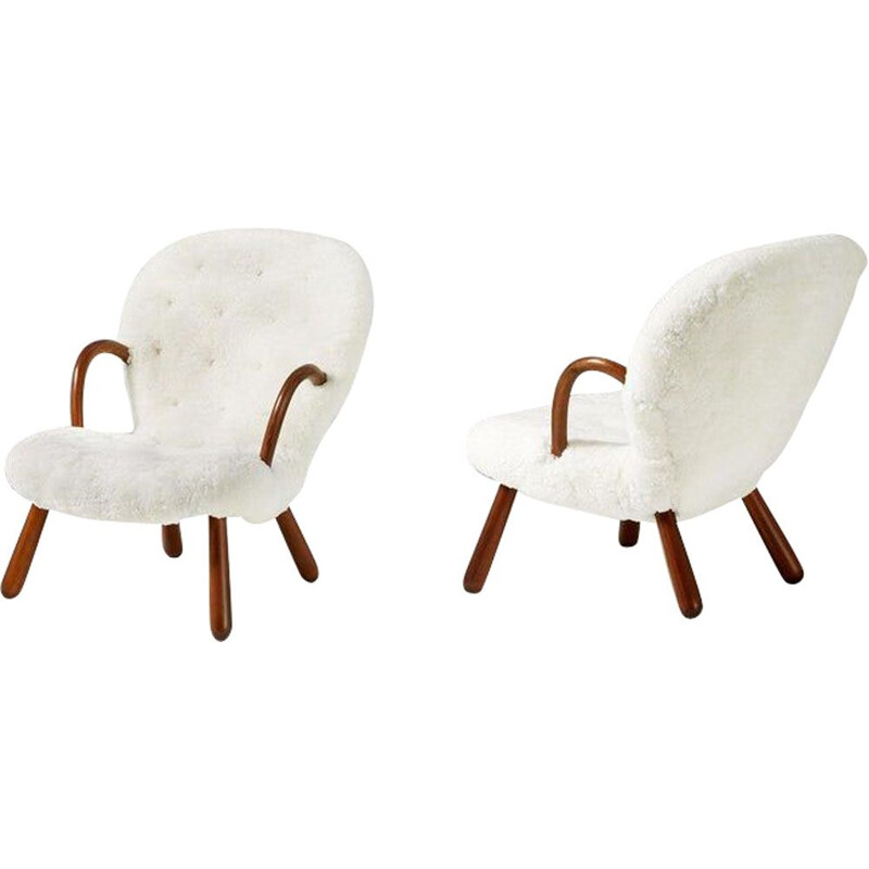 Pair of Sheepskin Clam armchairs by Philip Arctander 1944