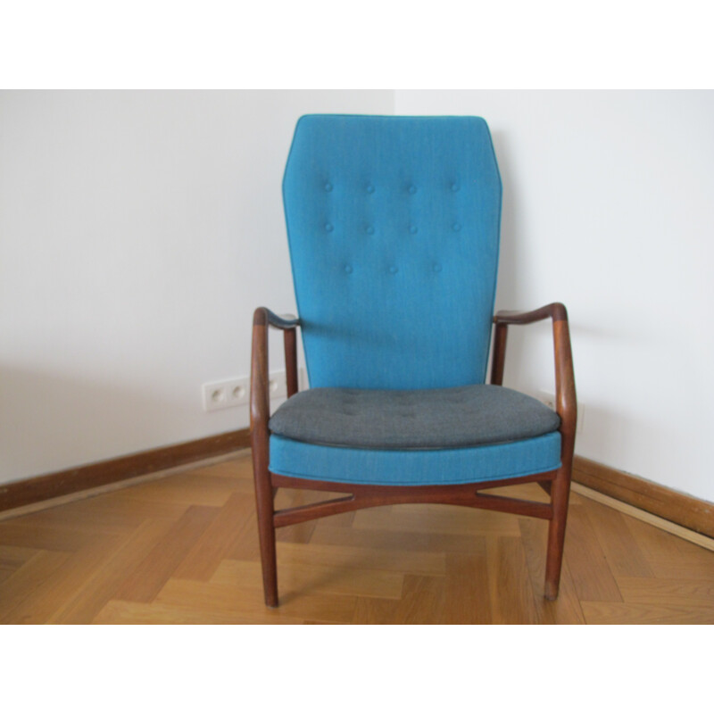 Andersen & Bohm teak and blue fabric armchair, Kurt OLSEN - 1948