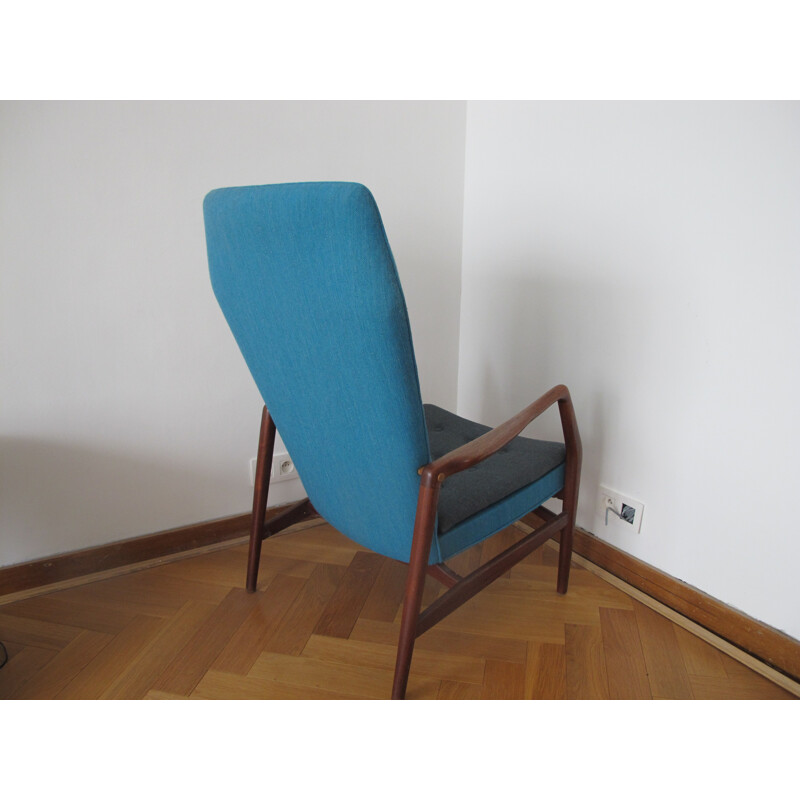 Fauteuil Andersen & Bohm en teck et tissu bleu, Kurt OLSEN - 1948