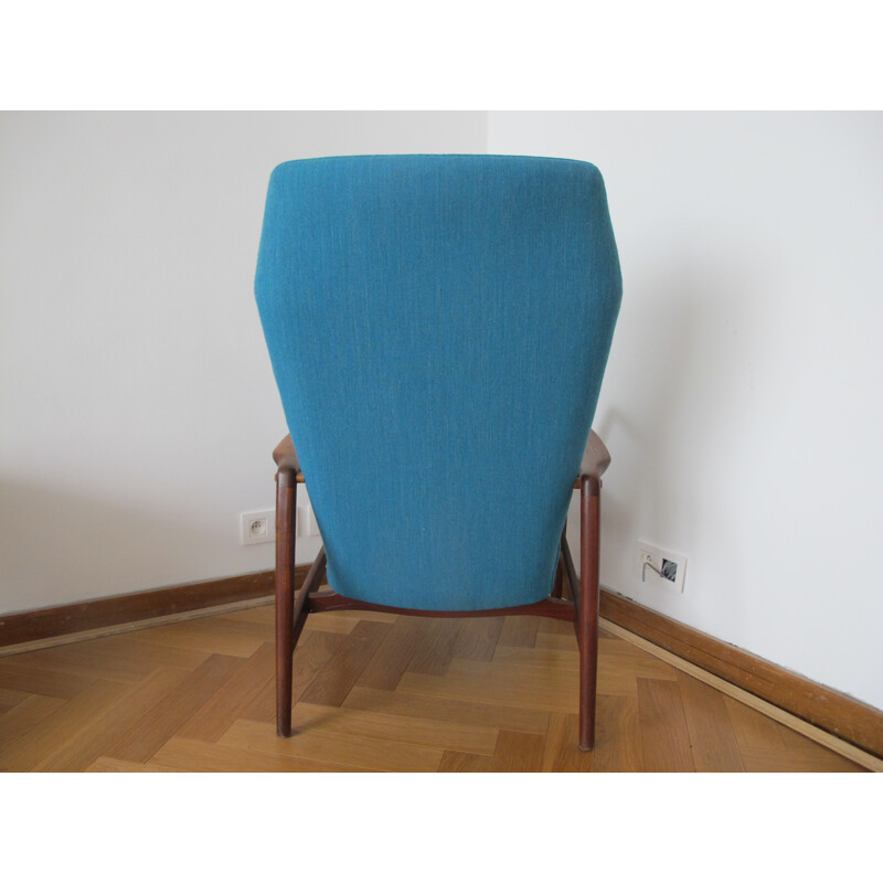 Andersen & Bohm teak and blue fabric armchair, Kurt OLSEN - 1948