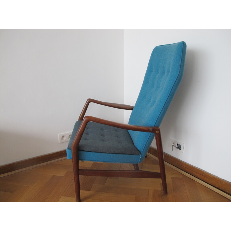 Andersen & Bohm teak and blue fabric armchair, Kurt OLSEN - 1948